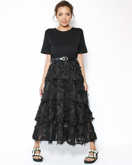 black fluffy flare longline tee dress *pre-order*