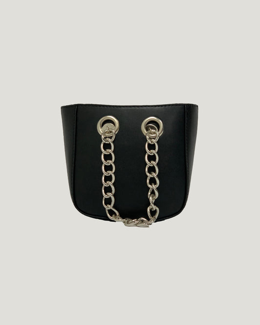 black faux leather silver metal chain handles bag *pre-order*